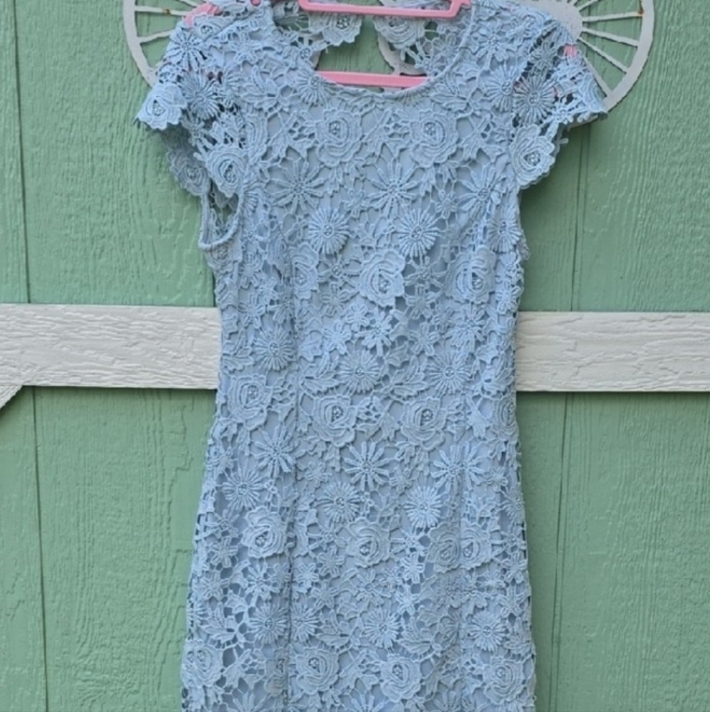Lulu's Blue Lace Backless Dress